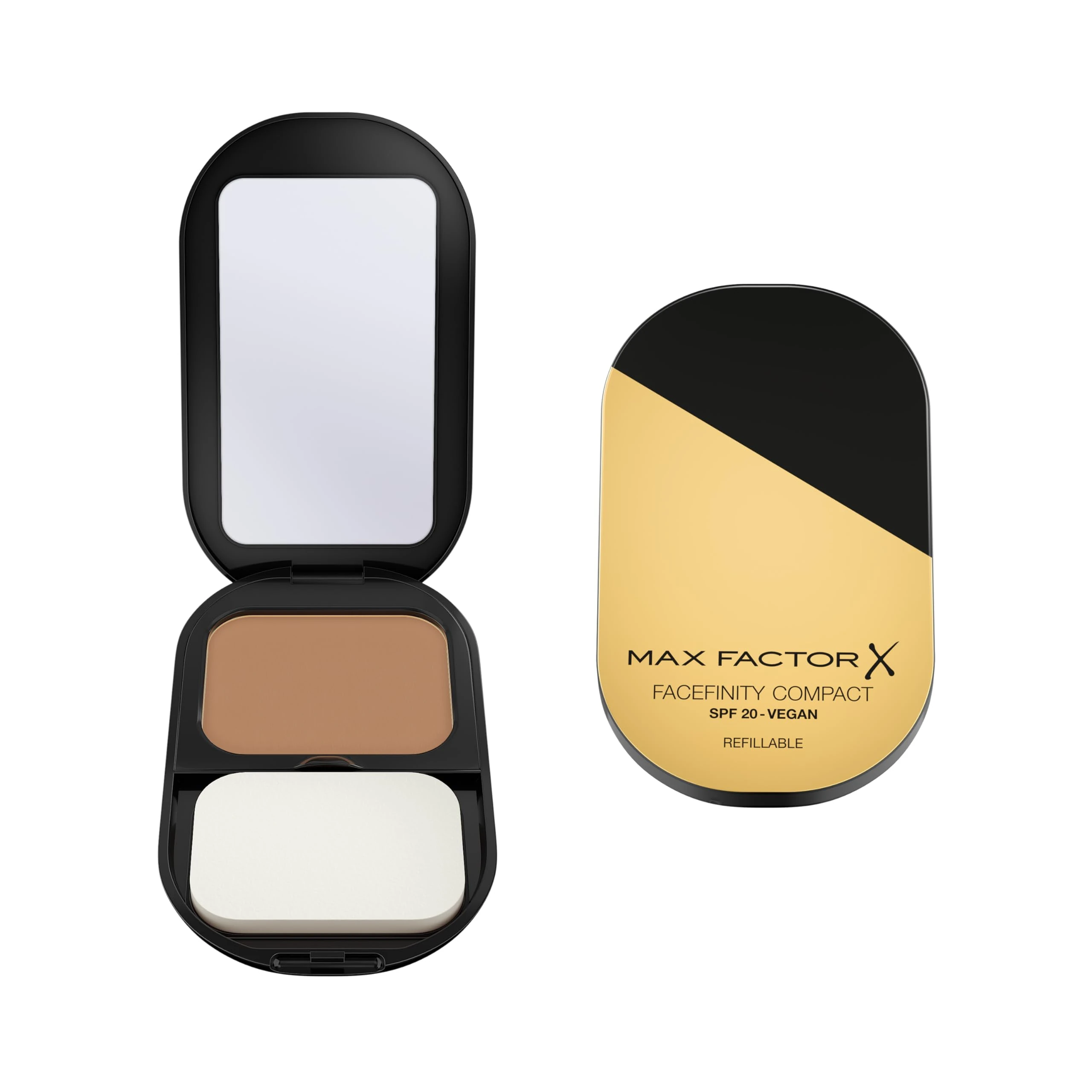 Max Factor Facefinity Refillable Compact Foundation, 008 Toffee, Full Coverage, Flawless Matte Finish, Lightweight and Breathable, Blends Seamlessly, All Day Wear, SPF 20, Refillable, 10g