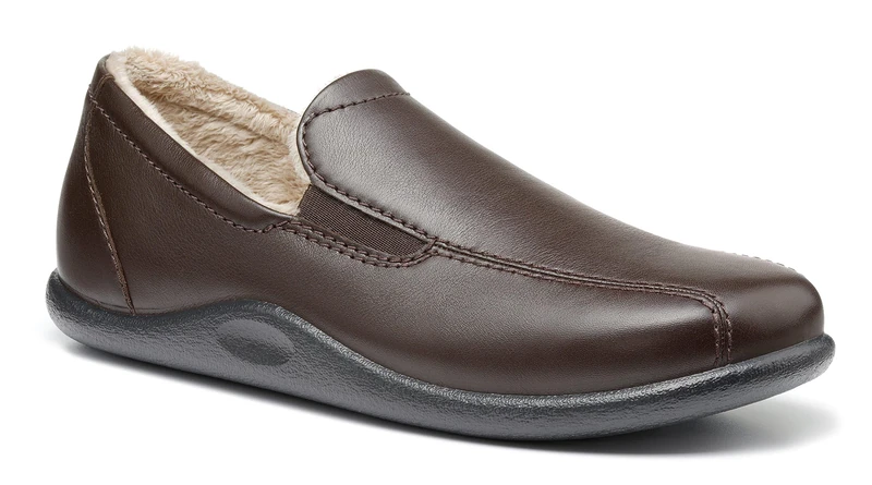 Hotter Men's Relax Slip-on Faux Fur Leather Slipper Shoe Standard G Fit 11 UK