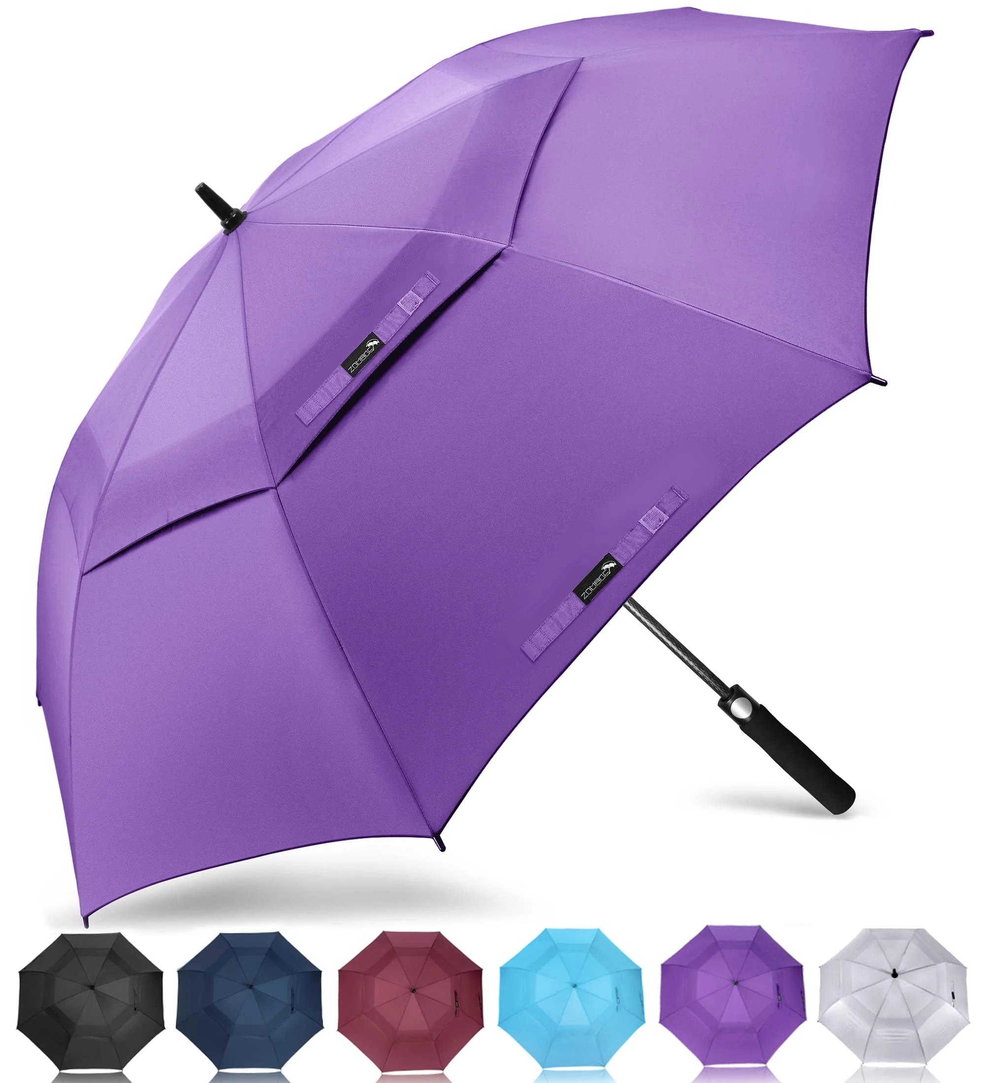 ZOMAKE Golf Umbrella Windproof and Rainproof 62in, Large Umbrella Windproof Strong, Big Golfing Brolly Unbreakable Double Canopy for Men Women (Purple)