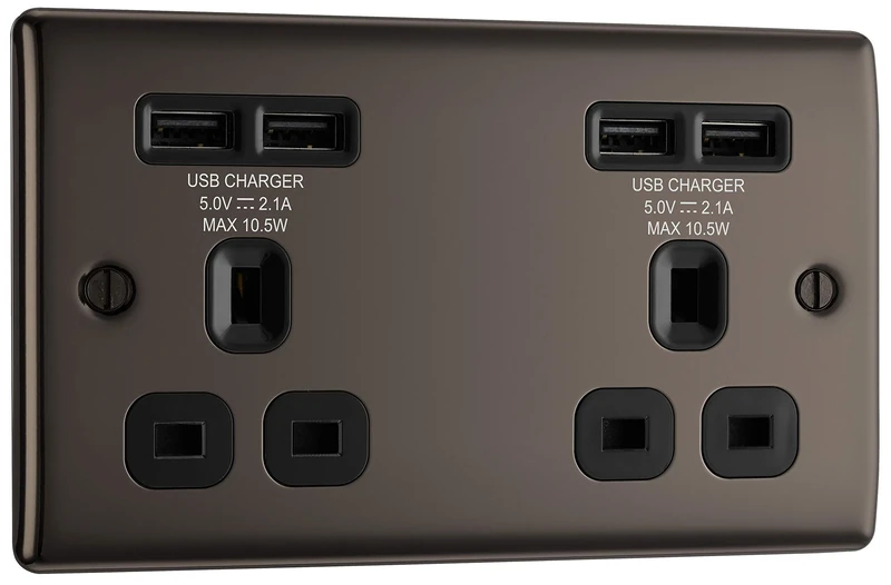 BG Electrical NBN24U44B-01 Unswitched Socket w/ USB - Black 13A