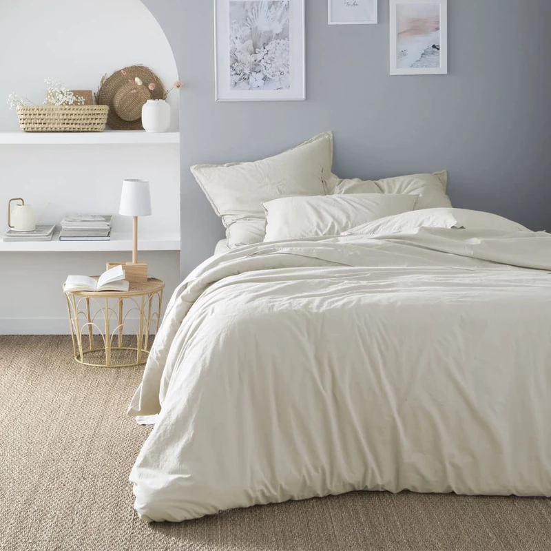 Soft Line Washed Cotton Duvet Cover 200 x 200 cm Made in France