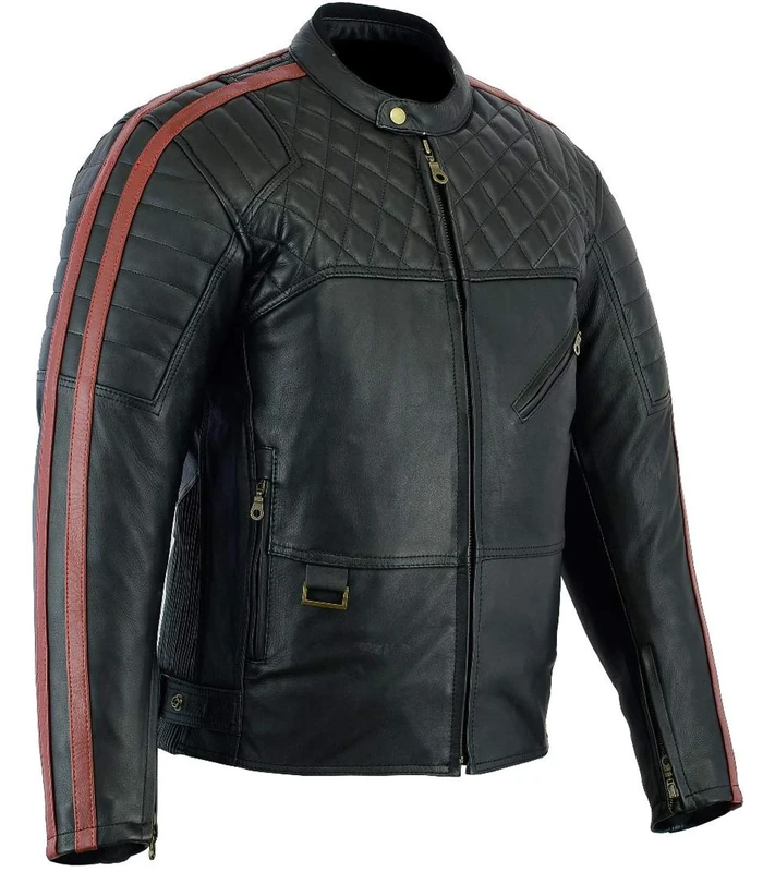 Bikers Gear Australia Limited Red Baron Premium Qulaity Soft Analine Leather Motorcycle Jacket CE Removable Armour, Black Oxblood, Size 4XL