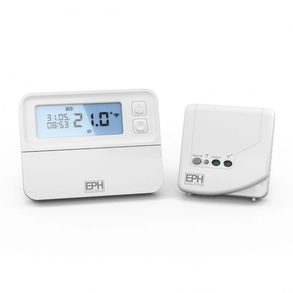 NASUSA EPH Digital RF Programmable Room Thermostat - Receiver Combipack 4 / RFRP & RF1A / (White, Modern Style, Zigbee, Touch Control, Battery Powered, 3.3 Volts, HVAC Control Thermostat)