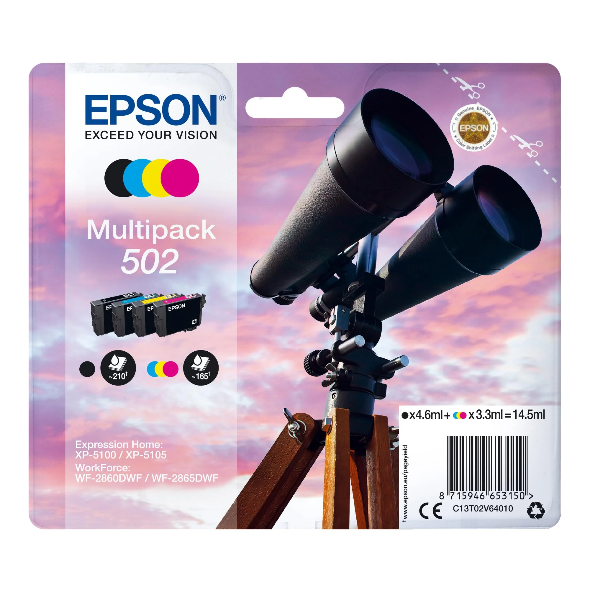Epson 502 Binoculars Genuine Multipack, 4-colours Ink Cartridges
