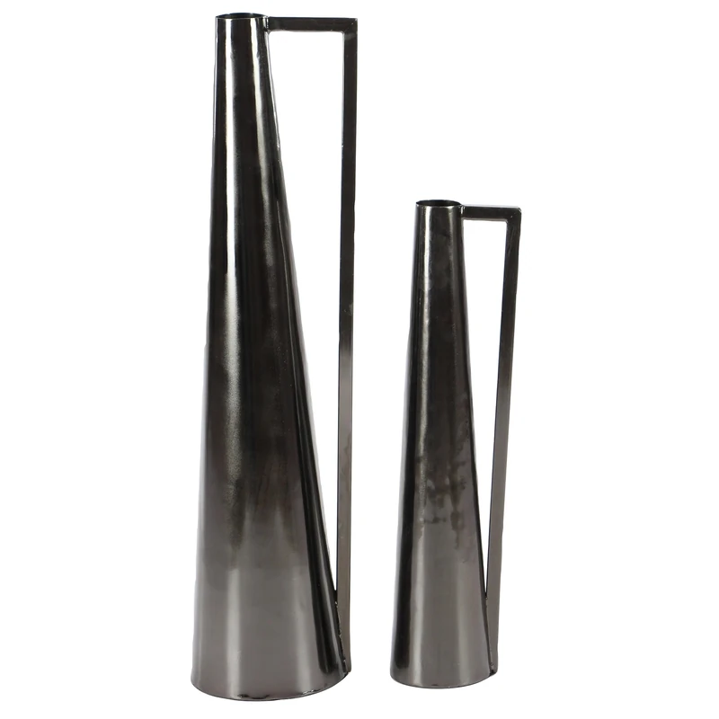 Deco 79 Metal Decorative Vase Centerpiece Vases with Handles, Set of 2 Flower Vases for Home Decoration 17", 22"H, Dark Gray - Image 1
