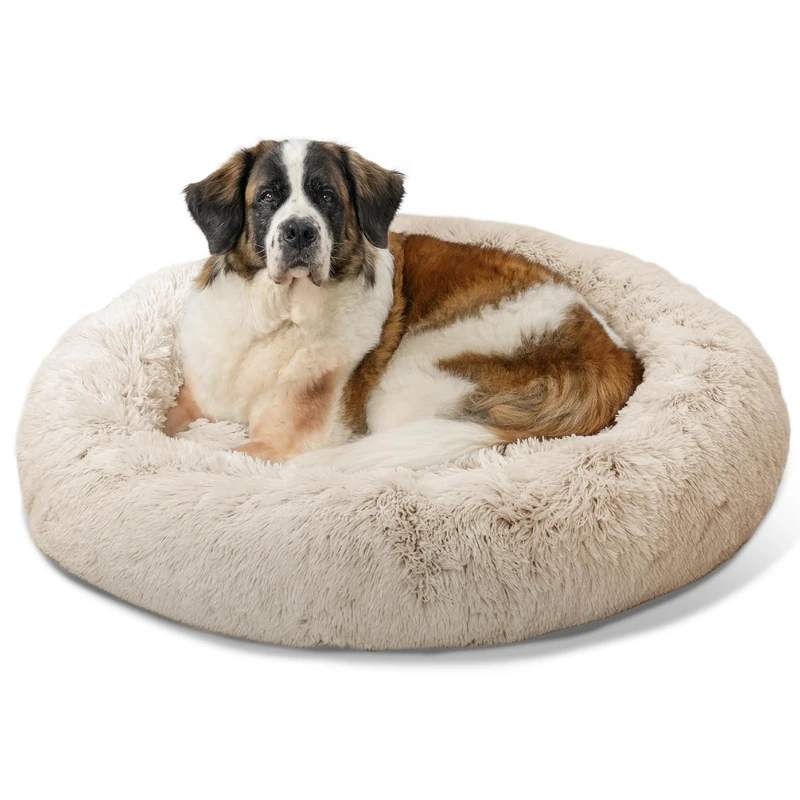 Best Friends by Sheri The Original Calming Donut Cat and Dog Bed in Shag Fur Taupe, Extra Large 45x45