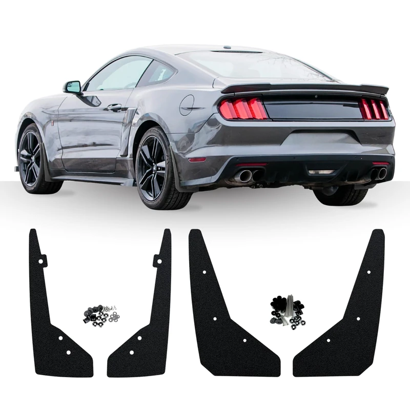 2015-2017 Ford Mustang Rock Guards by RokBlokz - Splash Guards Fit V6 - Ecoboost - and GT Models (Black, Set of 4 - Front and Rear)