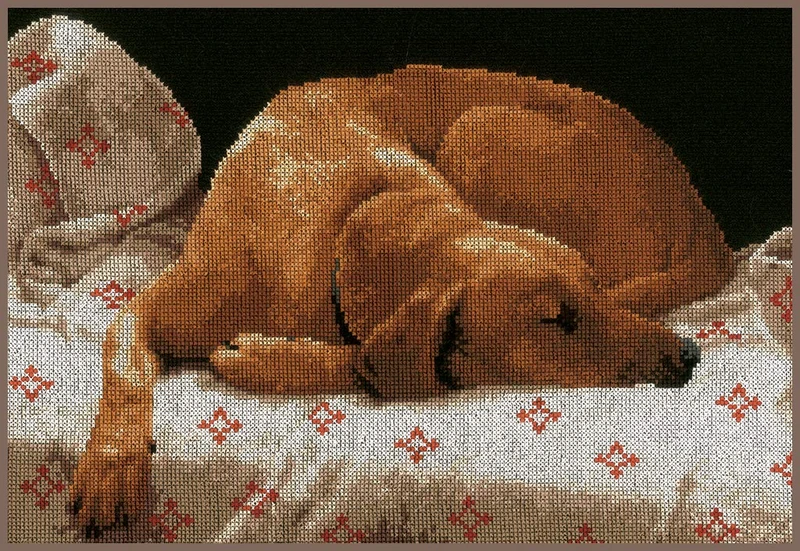 Lanarte Counted Cross Stitch Kit: Sleeping Dog (Aida), NA, 35 x 26cm