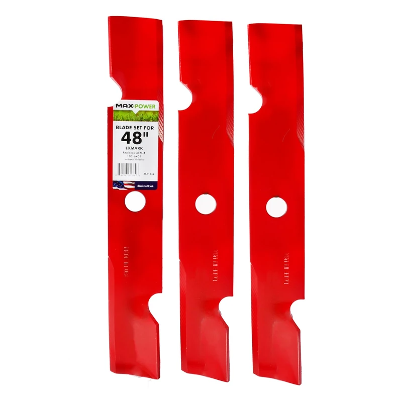 MAXPOWER 561144B 3-High Lift Blade Set for 48" Exmark Replaces OEM #'s 103-6401 and 103-6401-S, Red