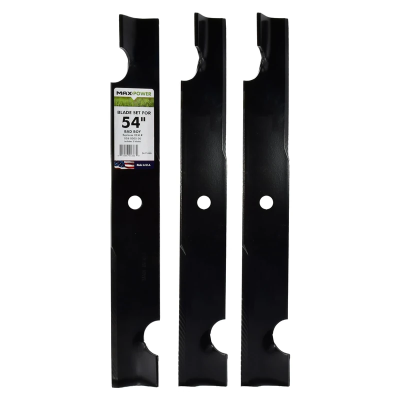 MAXPOWER 561149B 3 Blade Set for 54" Cut Bad Boy Mowers, Replaces OEM no. 038-0005-00, Black