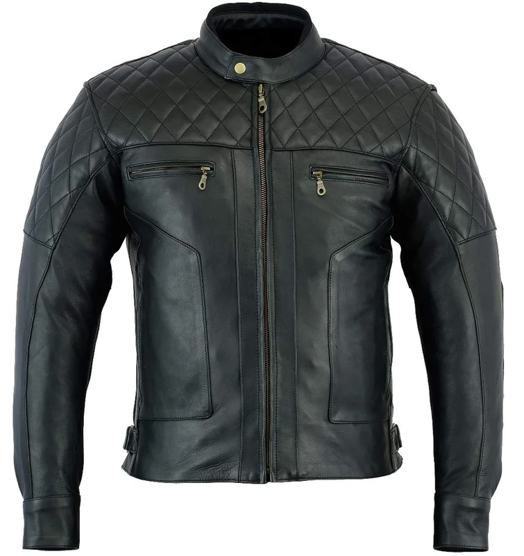 Bikers Gear Australia Limited Baron Diamond Premium Quality Soft Analine Leather Motorcycle Jacket CE Removable Armour, Black Charcoal, Size L