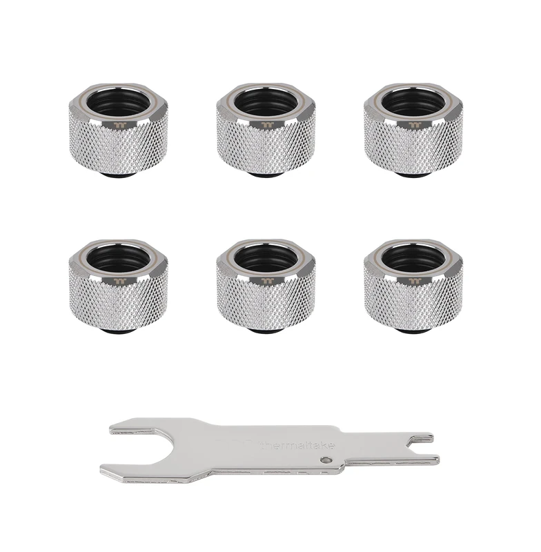Thermaltake Pacific Chrome C-Pro G1/4 PETG 16mm OD Compression Fitting 6 Pack CL-W213-CU00SL-B