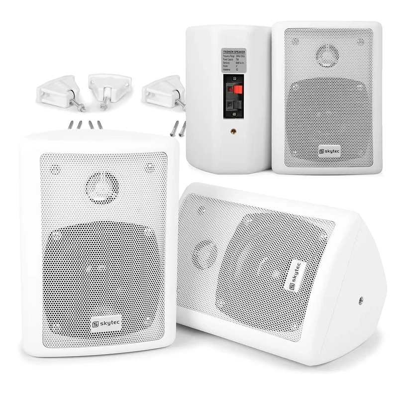 Skytec Wall Mounted Speakers Set of 4, Passive 4 Inch HiFi Stereo Speaker System, 75W Compact White Speaker Pack for Restaurants, Bars, Background Music & Surround Sound Applications