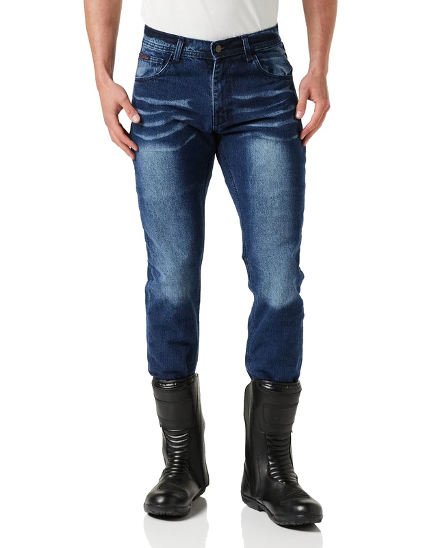 Bikers Gear Australia Kevlar Lined Protective Classic Motorcycle Jeans with CE 1621-1 Removable Armour, Stone Wash Denim, Size 30S (L 40” /W 15.5” )