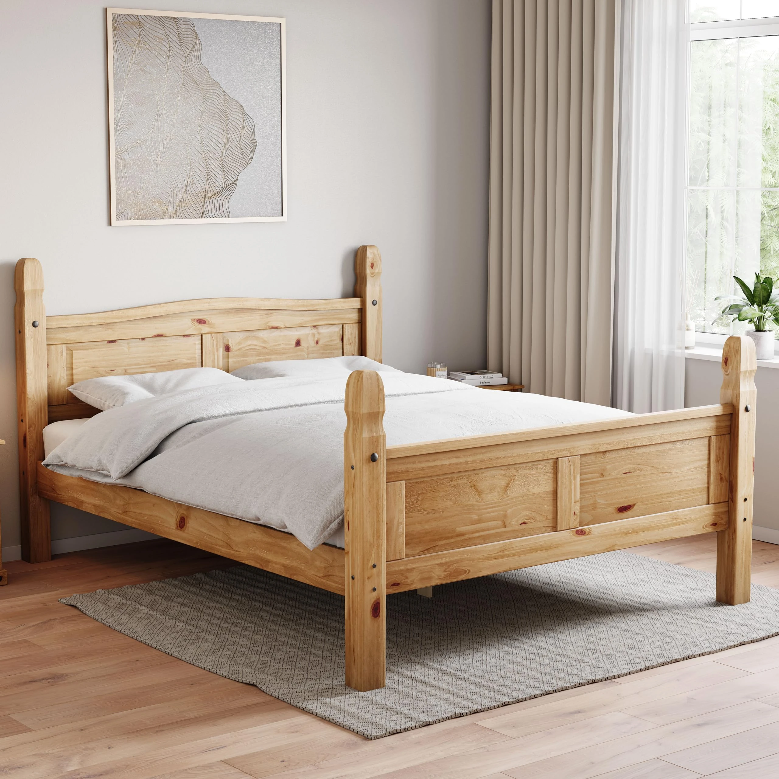 Vida Designs Corona King Size Bed, 5 ft, High Foot End Bed Frame, Solid Pine Wood