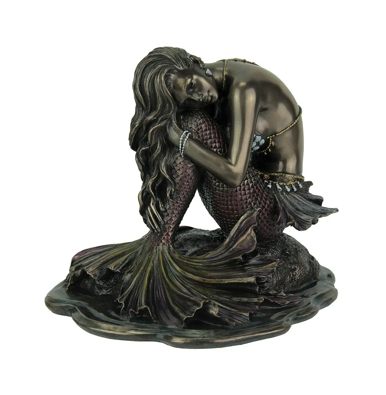 Zeckos Siren Solitude Mermaid Sitting On Rock Bronze Finish Statue