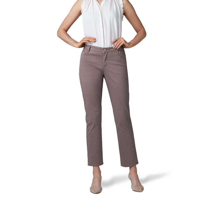 Lee Women's Petite Relaxed Fit All Day Straight Leg Pant, Falcon Brown, 16 Short