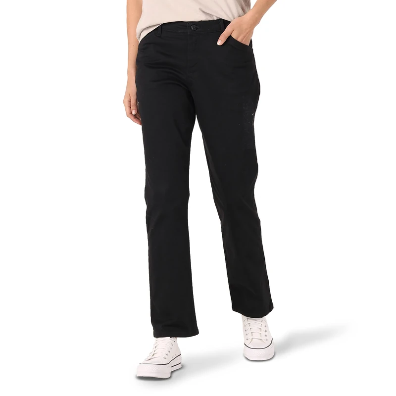 Lee Women's Petite Relaxed Fit All Day Straight Leg Pant, Jet Black, 18 Short