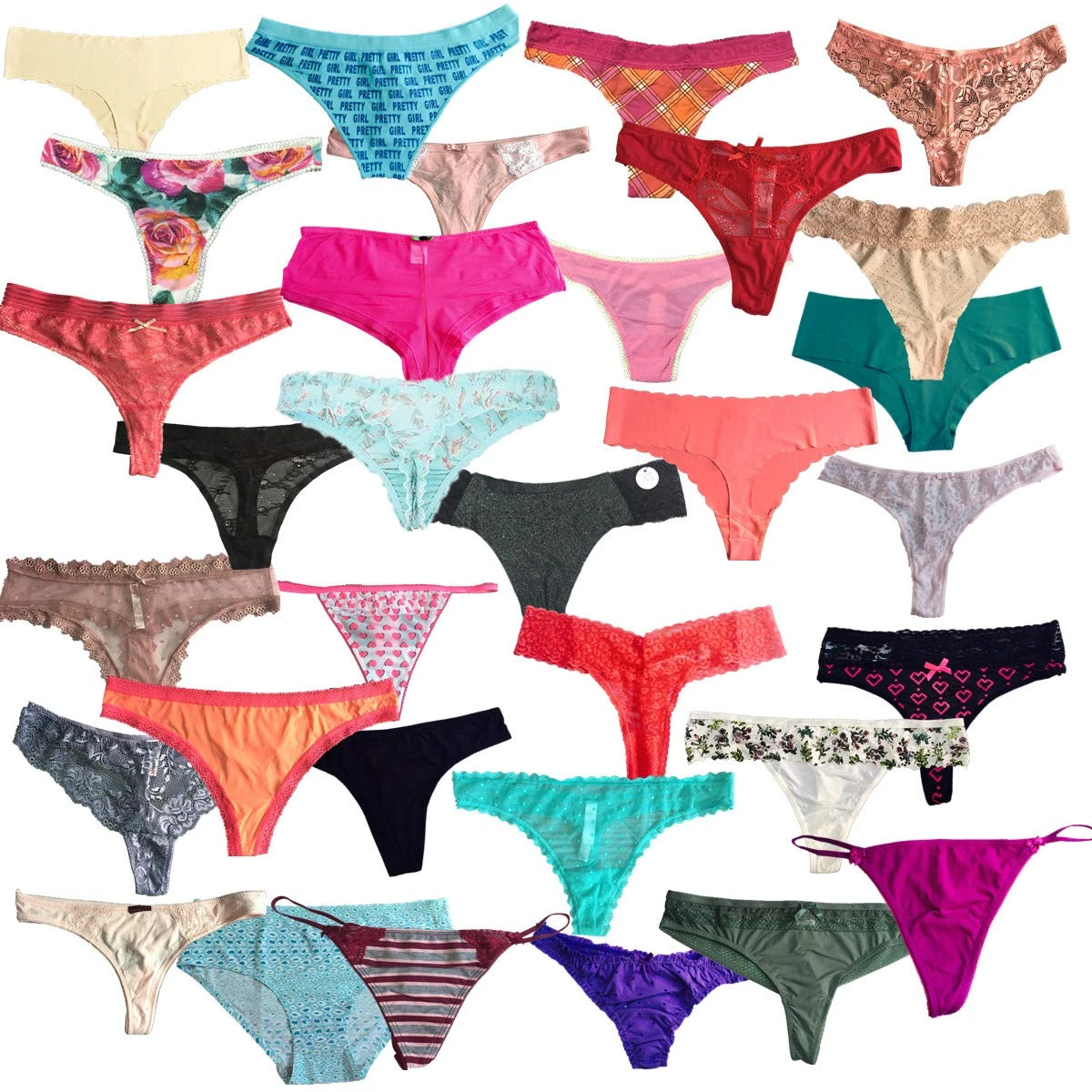 EMBEK Underwear for Women 24 Pack Variety of G-String T-Back Thong Panties Tanga, Multicolor, S