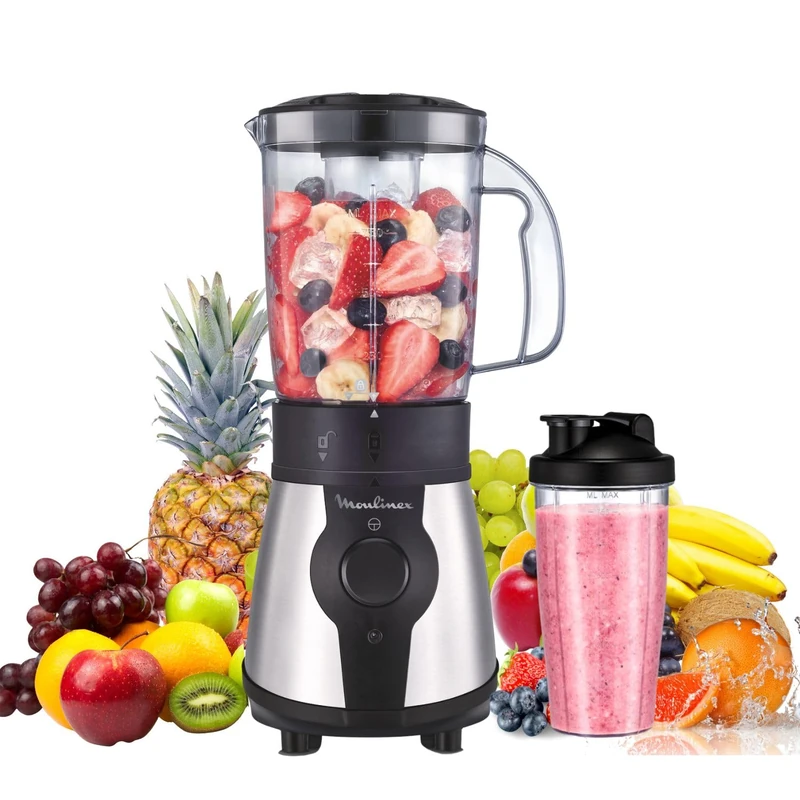 Moulinex Blend&Go Portable Blender with Travel Bottle, 750 ml, 300W Power, Compact and Easy to Clean Design, Stainless Steel Blenders, Easy to Use Mini Smoothie Blender, LM1B1D