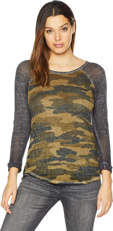 Lucky Brand Women's 3/4 Sleeve CAMO TEE T-Shirt, Green/Multi, Large