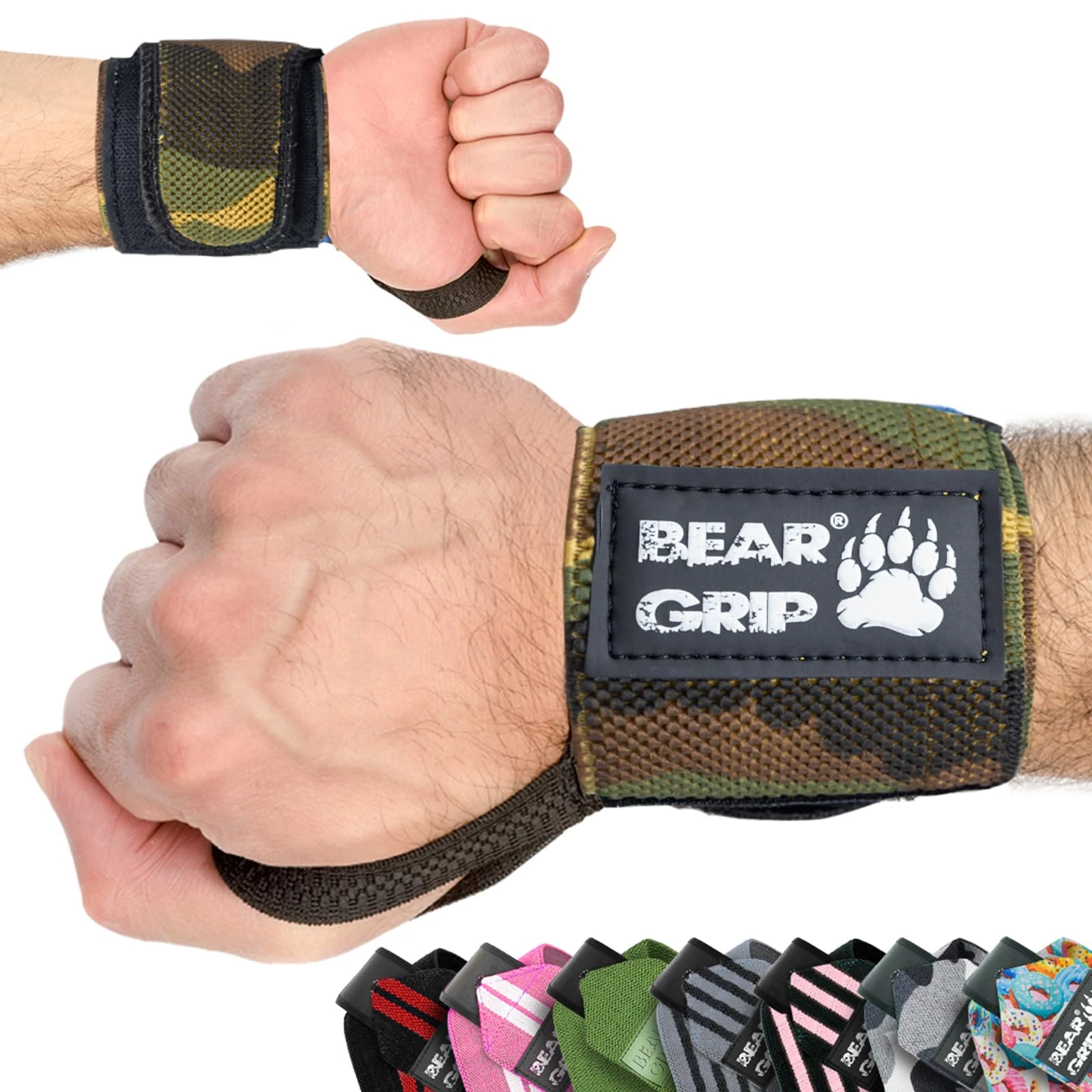 BEAR GRIP - Weight lifting wrist support wraps (Sold in pairs) (Forest-Camo-Edge)