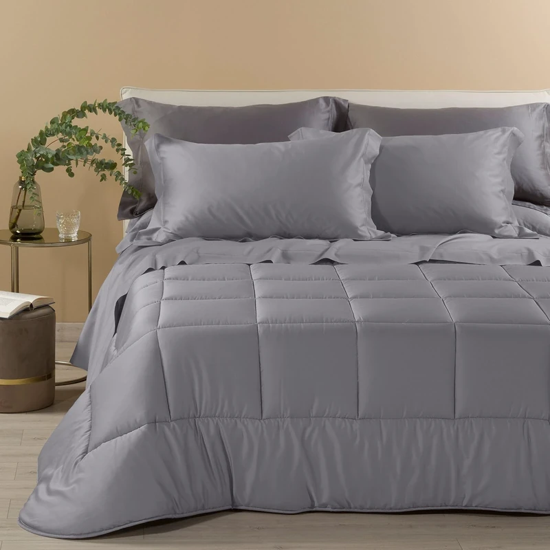 Caleffi 18544 Satin Cotton Quilt for Double Bed, Grey