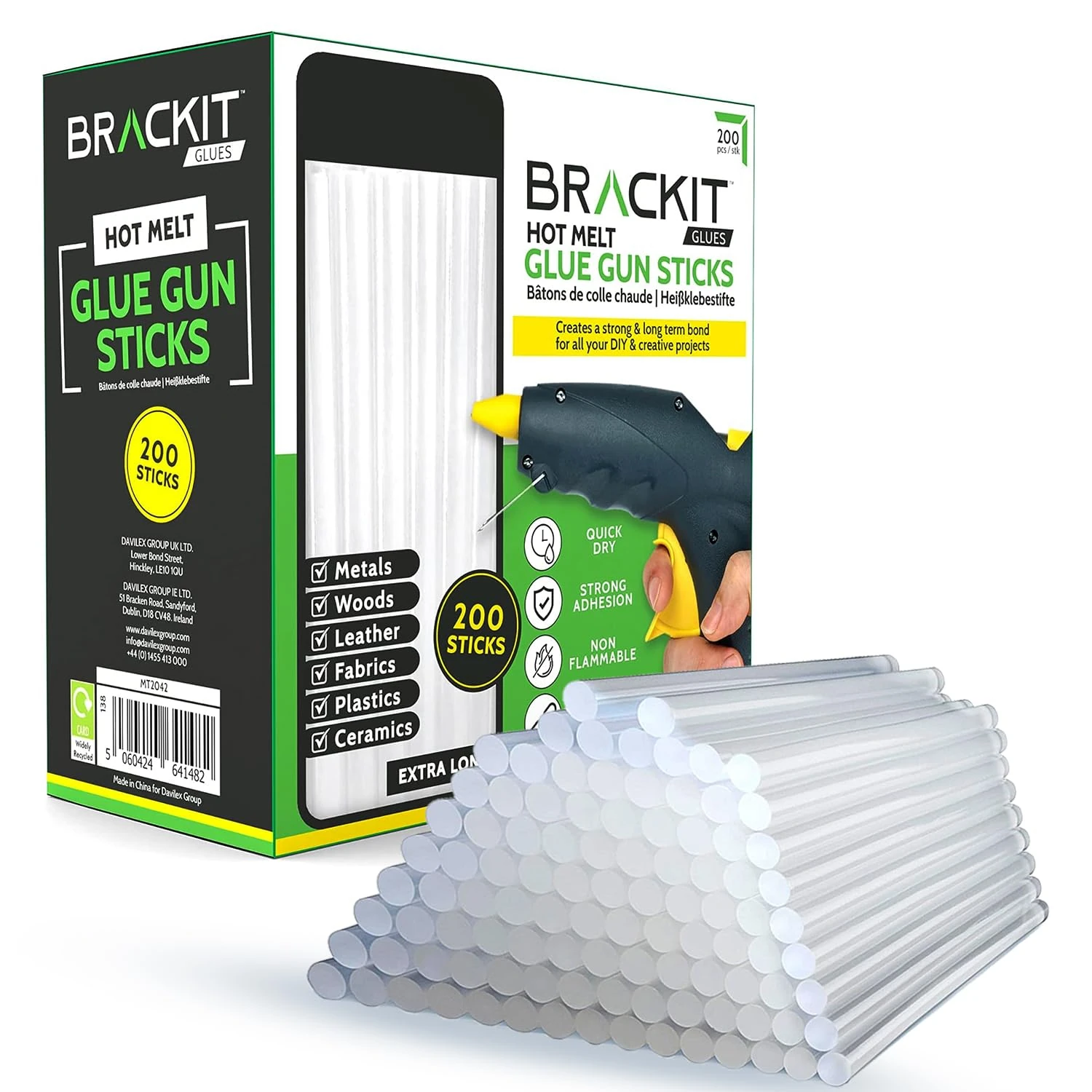 brackit 200 Pack Extra Long Hot Glue Sticks, 7mm x 150mm - Bulk Pack Non-Toxic for Gun Refill Craft DIY - One Size Fits Most