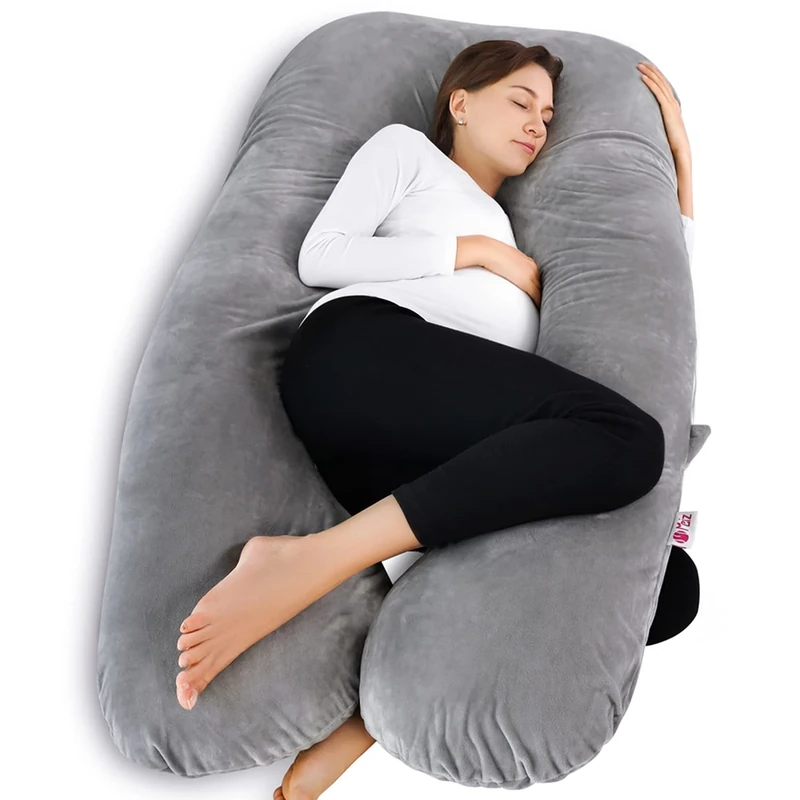Meiz Full Pregnancy Pillow with Hypoallergenic Velvet Cover - Maternity Body Pillow 60 Inch (Classic Gray)