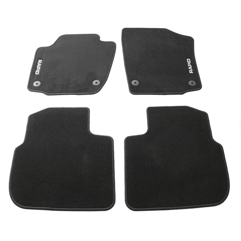 Skoda 5JB061404E Textile Floor Mats 4 x Fabric Mats with Rapid Lettering, Black