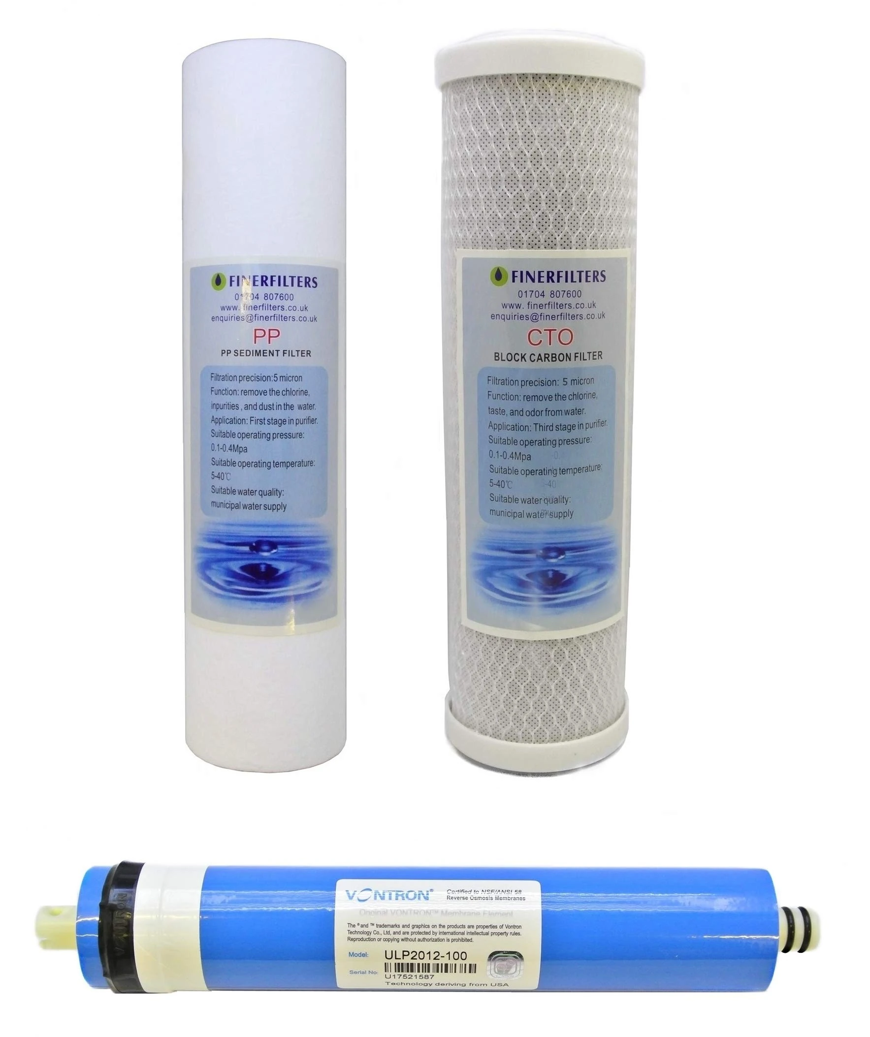 FINERFILTERS 3 Stage Drop In 100GPD Aquatic Reverse Osmosis Replacement Water Filters and Membrane