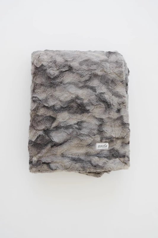 GRACED SOFT LUXURIES Large Super Soft Warm Elegant Cozy Faux Fur Home Throw Blanket 50" x 60", Marbled Gray
