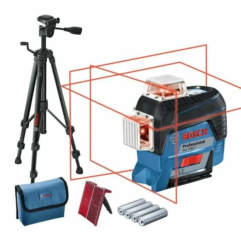 Bosch Professional Laser Level GLL 3-80 C (red laser, interior, W/app Function, Working Range: 30 m, 4X Battery AA, tripod BT 150 )