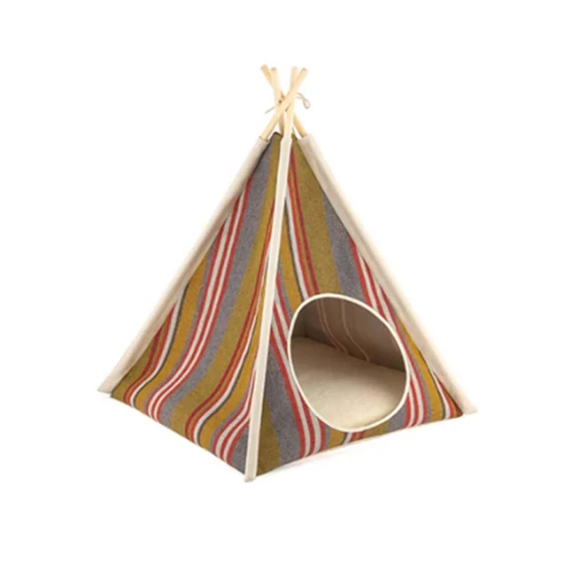 P.L.A.Y. Woodland Teepee Pet Tent for Dogs & Cats – Cozy Indoor Pet Tent Bed with Pine Wood Poles, Removable Cushion, Non-Toxic Zipper – Eco-Friendly, Washable, Stylish Hideout – One Size