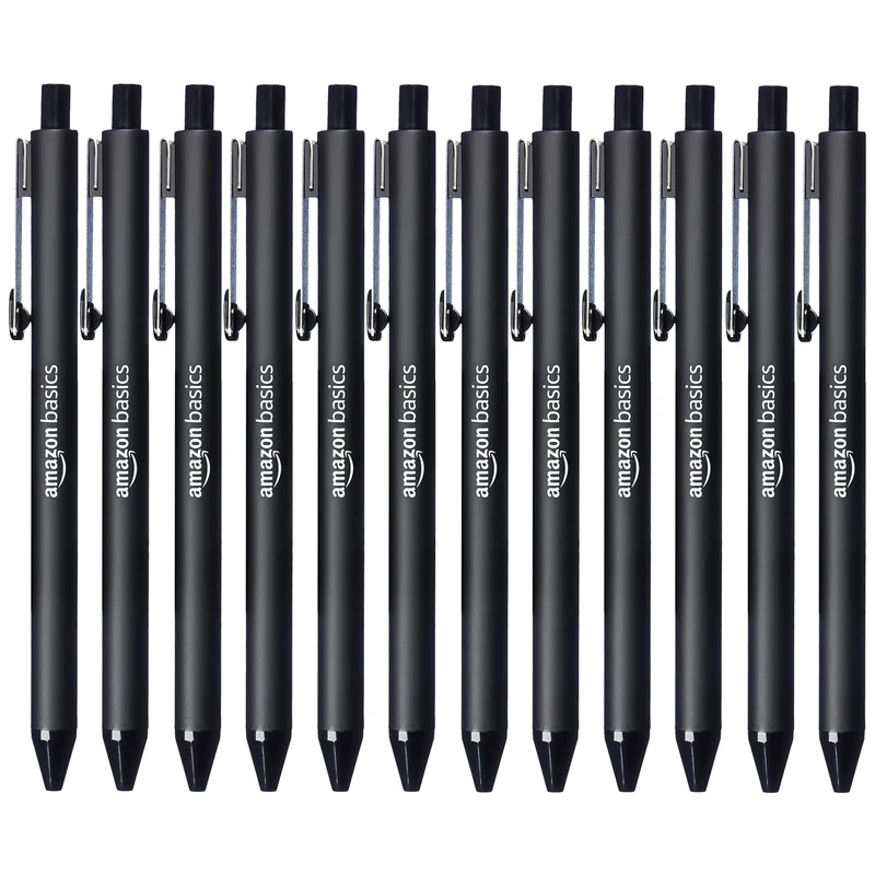 Amazon Basics Retractable Ballpoint Pen - Black - 12-Pack