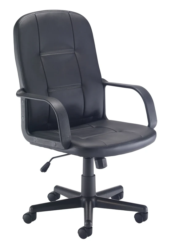Office Hippo Desk Chair, Ergonomic Contemporary Office Chair With Fixed Arms & Moulded Seat For Extra Comfort, PU Leather Computer Chair With Lock Tilt Recline - Black