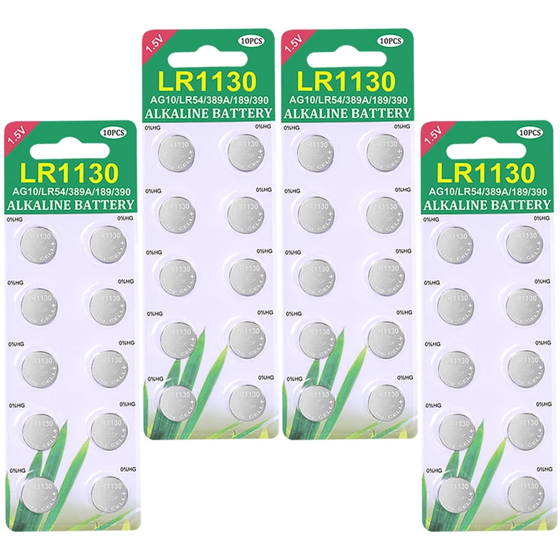 Blister 10 Button Batteries AG13 LR44/LR1154/357 Mercury Free AG10&LR1130 × 40 Piles - Image 1