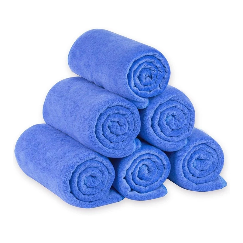 JML Microfiber Bath Towels Set, Large, Absorbent, Soft, Fast Drying, Multipurpose Microfiber Towel for Adult, Beach, Pool, Sport, Yoga, 6 Pack, 27" x 55" - Blue