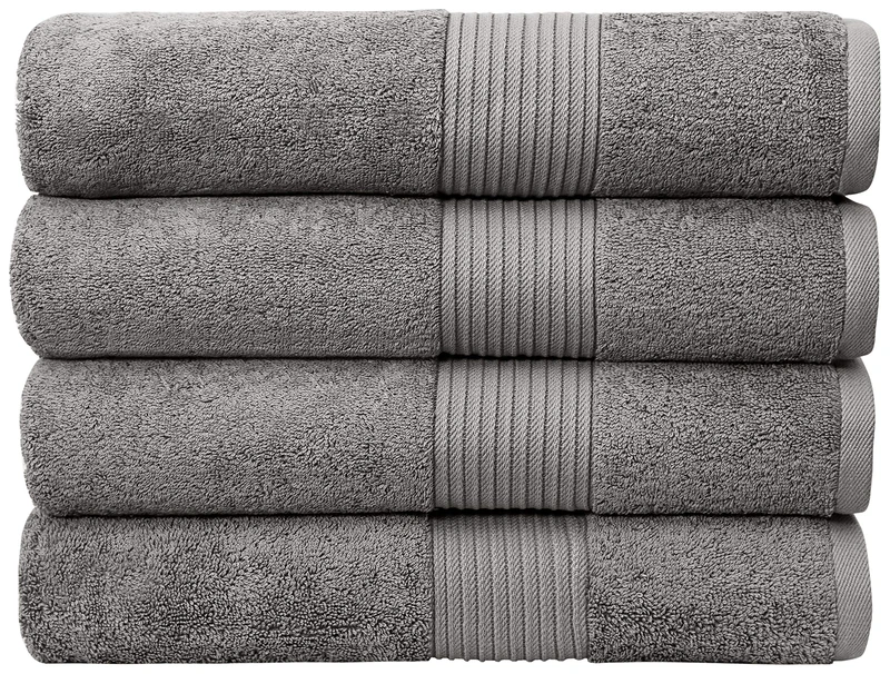 Bliss Luxury Combed Cotton Bath Towels - 34" x 56"/86 x 142 cm Extra Large Premium Quality Bath Sheet - 650 GSM - Soft, Absorbent (4 Pack, Grey) - Image 1
