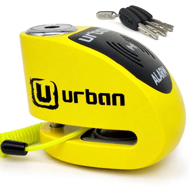 URBAN UR906Y Motorcycle Disc Lock Alarm 120dB Hi-Tech X2 ON, Replaceable Waterproof, CR2 Battery, Reminder Cable, 6mm Universal Anti-theft Brake Caliper for Motorcycles Electric Bicycle Scooter