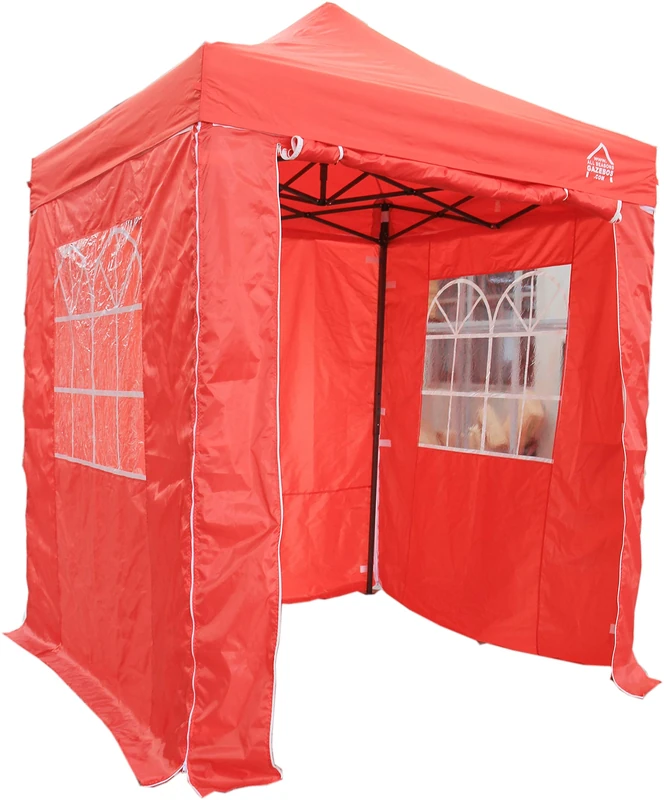 All Seasons Gazebos, Choice Of 5 Colours, 2x2m Heavy Duty, Fully Waterproof, Premium Pop Up Gazebo With 4 x Zip Up Side Panels, Carry Bag With Wheels and 4 x leg weight bags (Red)