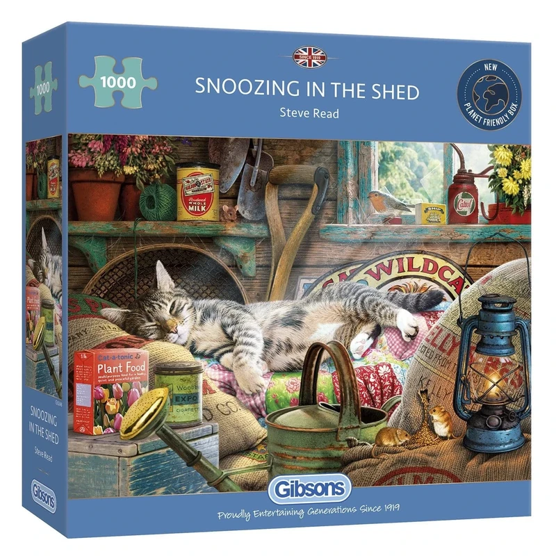 Gibsons Snoozing in the Shed 1000 Piece Jigsaw Puzzle | Chilling Cat Puzzle | Sustainable Jigsaw for Adults Teens | Premium 100% Recycled Board | Great Gift | Gibsons Games