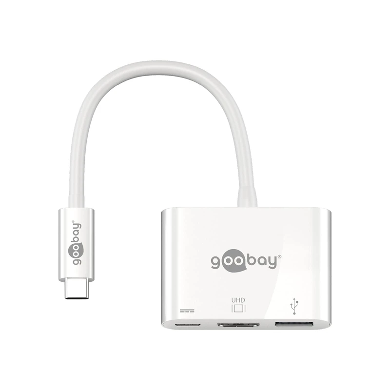 Goobay USB-C Multiport-adaptor HDMI, PD, white - erweitert ein USB-C Gerät for ein HDMI- and einen USB 3.0- Anschluss