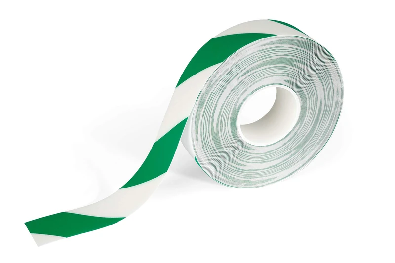 Durable DURALINE STRONG Floor Marking Tape - Anti-Slip Warning Tape - Thickness 0.7mm & 30 Metre Roll - Perfect for Marking Safety Hazards in Warehouses & Logistic Centres - Green & White