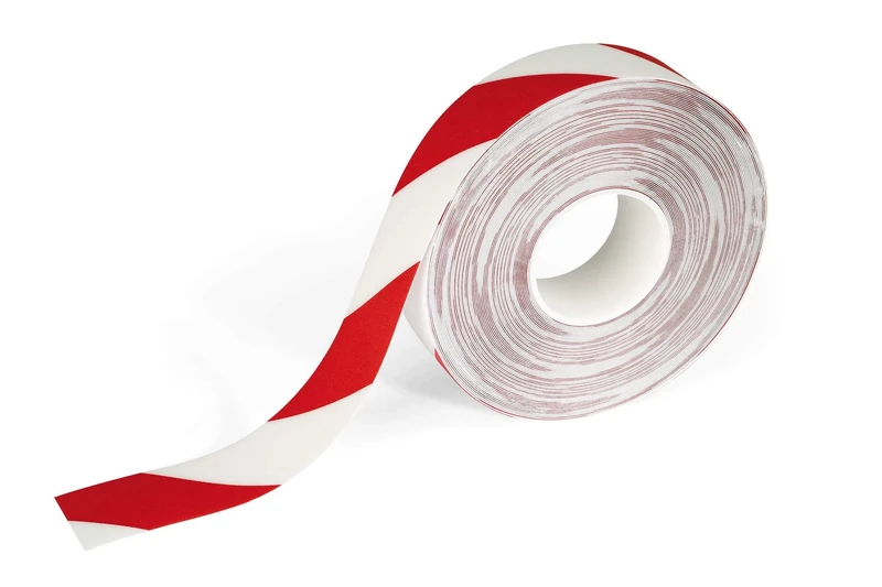 Durable DURALINE STRONG Floor Marking Tape - Anti-Slip - Thickness 0.7mm & 30 Metre Roll - Perfect for Marking Safety Hazards in Warehouses - Red and White