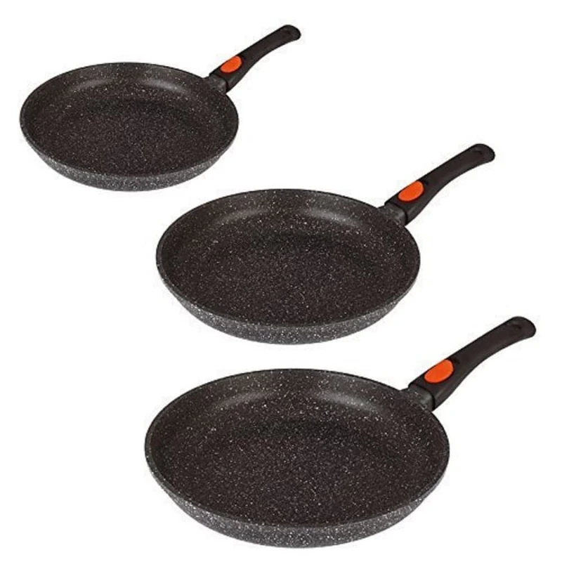 Kamberg 0008019 Removable Handle, Cast Aluminium, Stone-Type Coating, All Heat Sources Including Induction, PFOA-, Frying Pans 20/24/28 cm, Set of 3