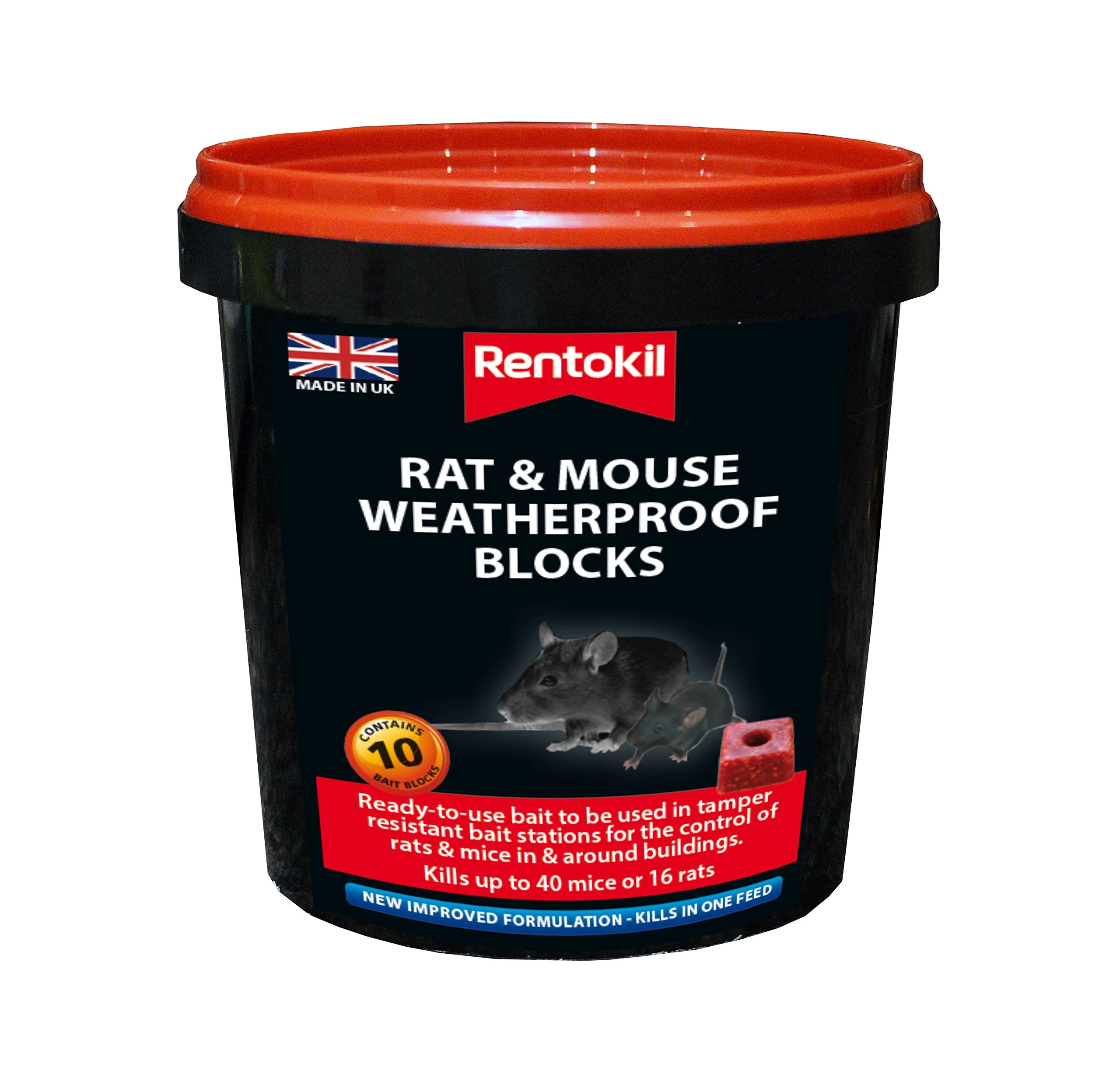 Rentokil PSMR42 Rat and Mouse Weatherproof Blocks, Black, 11.5 x 11.5 x 11.5 cm