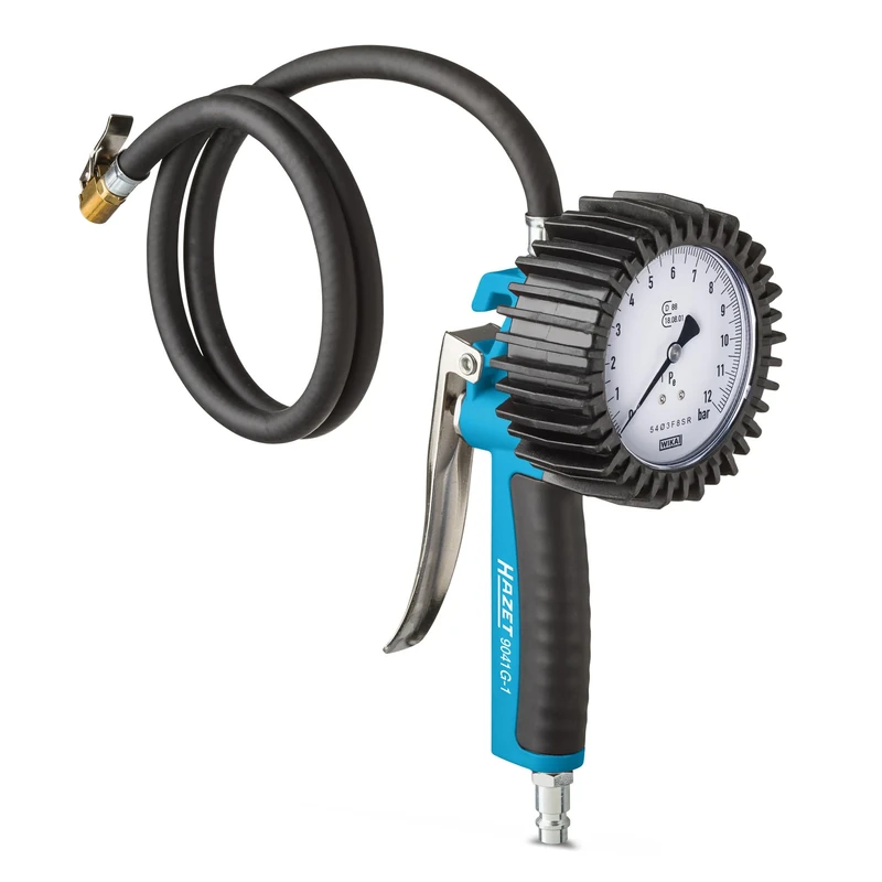 HAZET tire pressure gauge 9041G-1 I Calibrated, readable, pressure gauge measuring range: 0-145 psi, hose length: 100cm/39.37 inches, diameter: 3.15 inches | For car, etc.