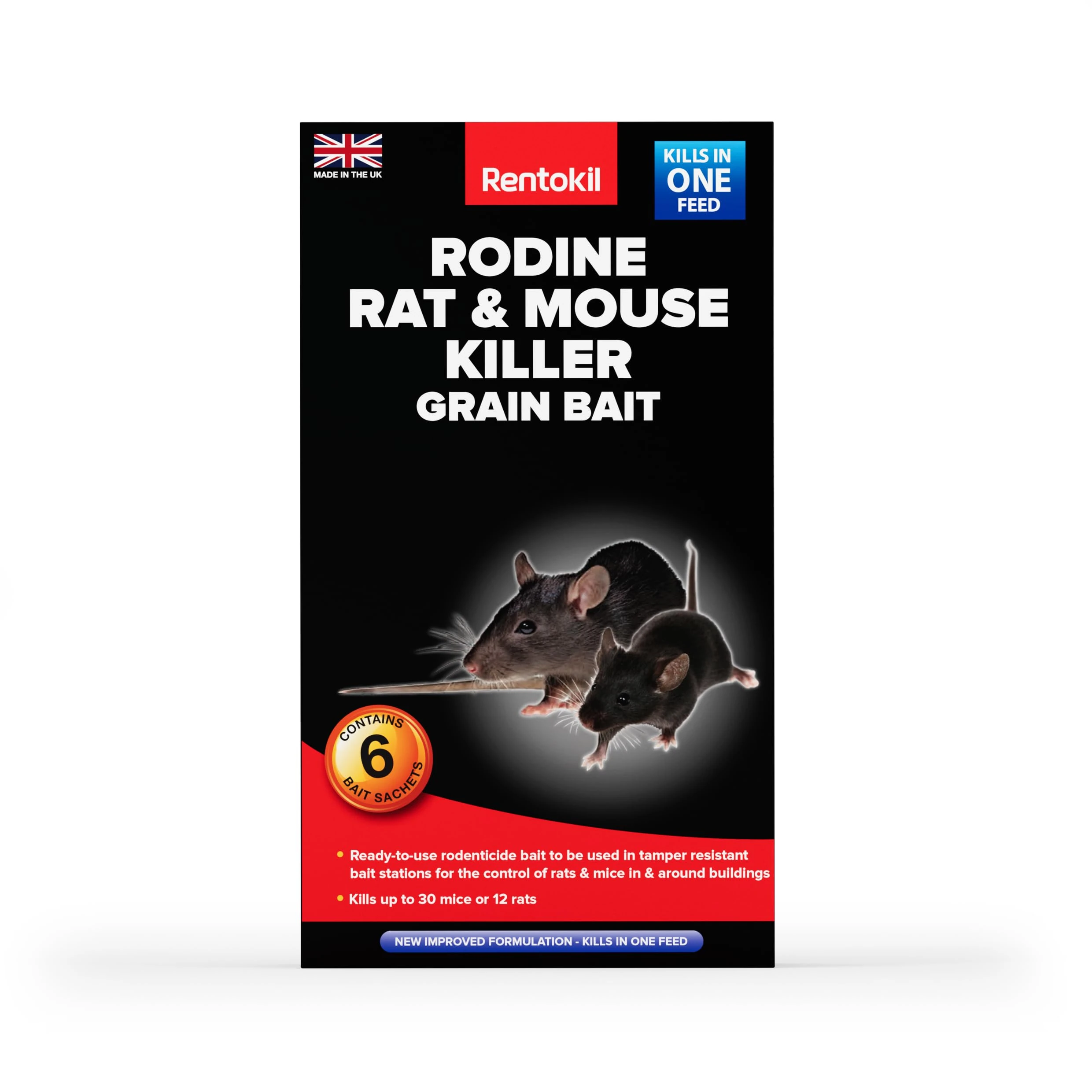 Rentokil PSMR13 Rodine Rat and Mouse Killer Grain Bait, Black, 4 x 10.5 x 18.5 cm