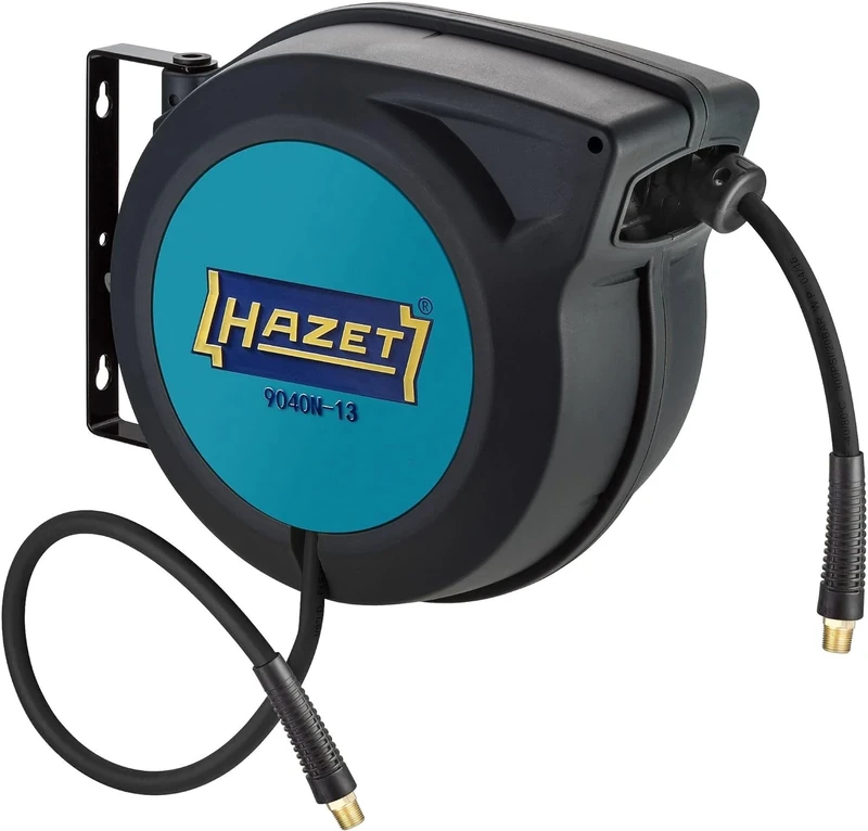 HAZET Hose Reel 9040N-13, Hose Length 15 m, Inner Diameter: 13 mm, Pressure: 20 Bar for Compressed Air and Water, Compressed Air Hose Reel with Stop at Any Point Function
